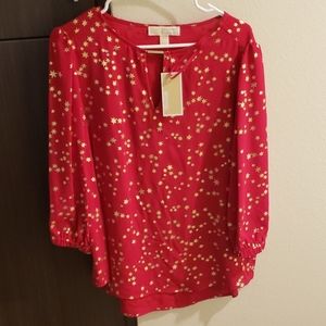 Michael Kors Large gold star print red pink blouse